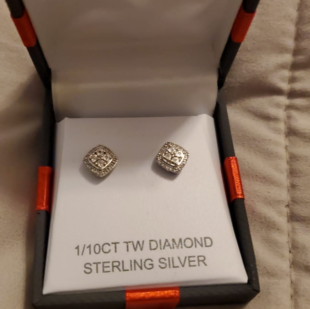 Sterling Silver Diamond Earrings